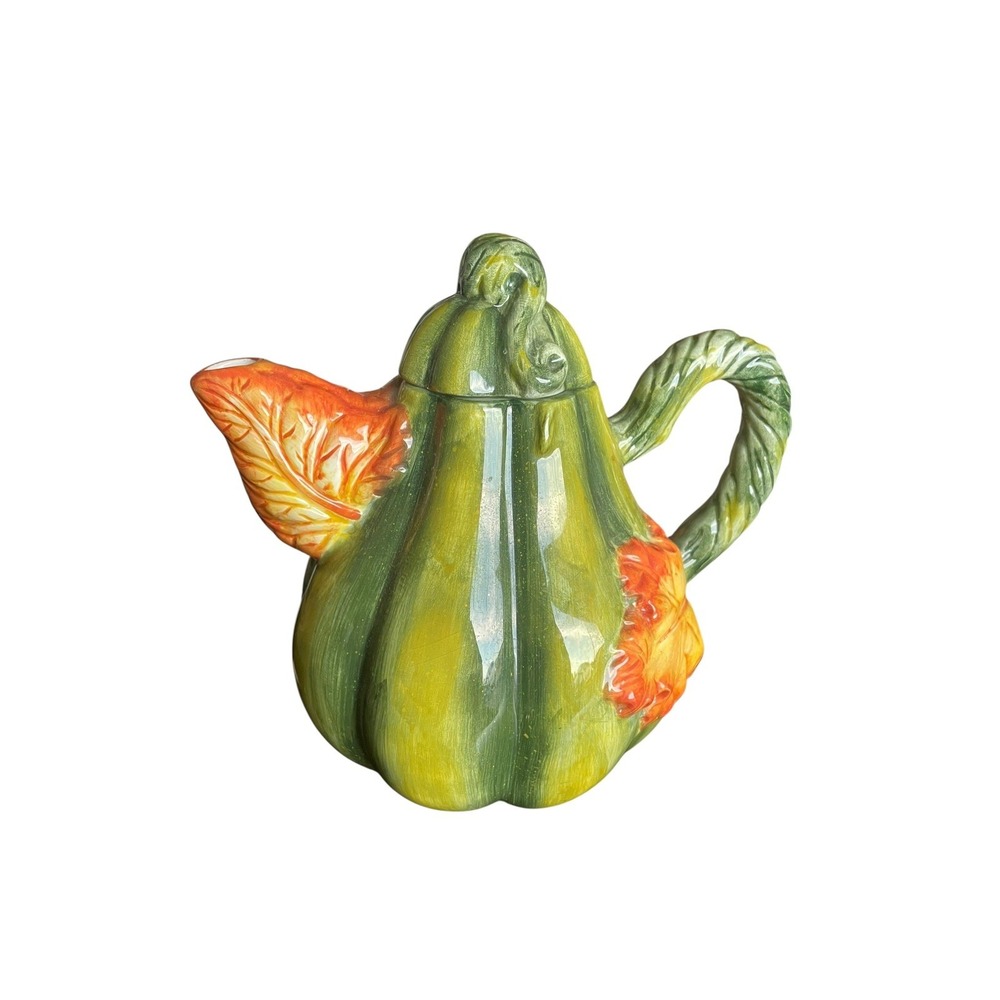 Smithsonian CBK Pumpkin‎ Teapot Hand Painted Ceramic Fall Harvest Gourd 1999 7"